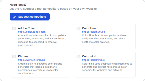 AI suggested competitor selection screen